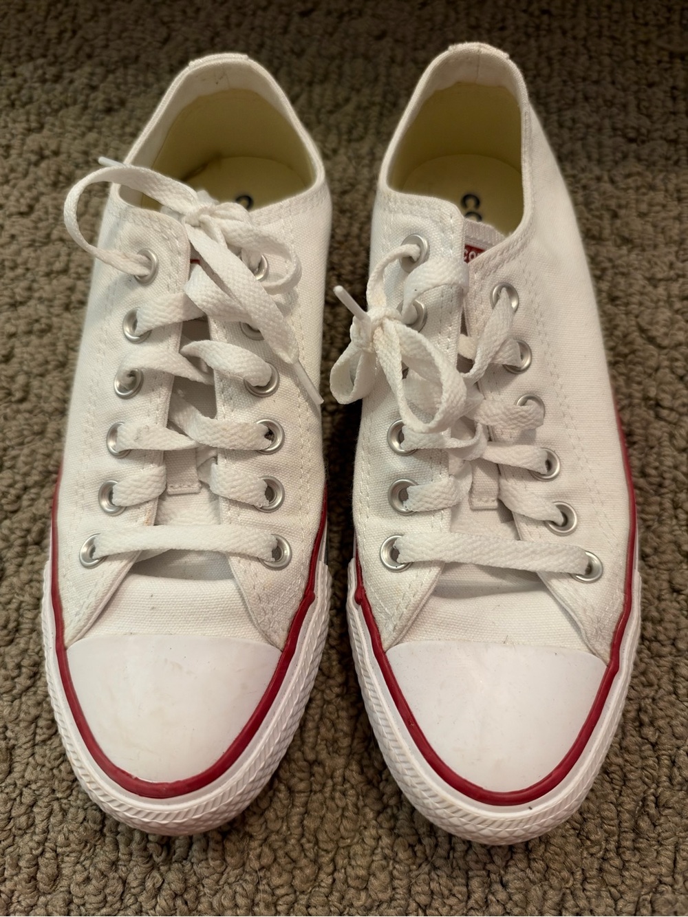 Converse All Star White Low Top Sneakers with Red Stripe